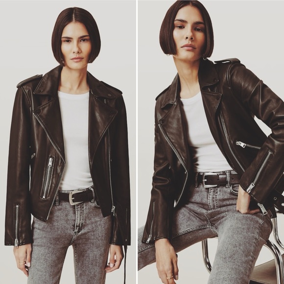 All Saints Balfern Leather Biker Jacket Size 2 US - Picture 1 of 10